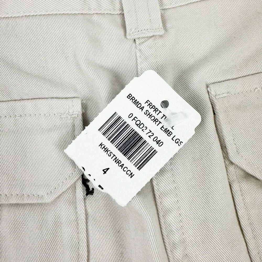 LL Bean Bermuda Shorts Girls Size 4‎ Khaki Raccoon Embroidered Cotton Twill NWT